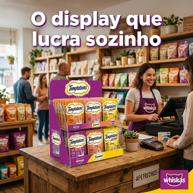 Display de caixa Whiskas em pet shop