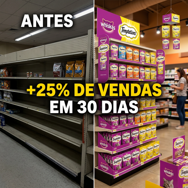 Antes e depois da gôndola com Whiskas