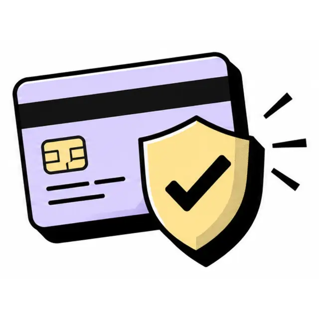 Selo de pagamento protegido: cartão de crédito com escudo de verificação.