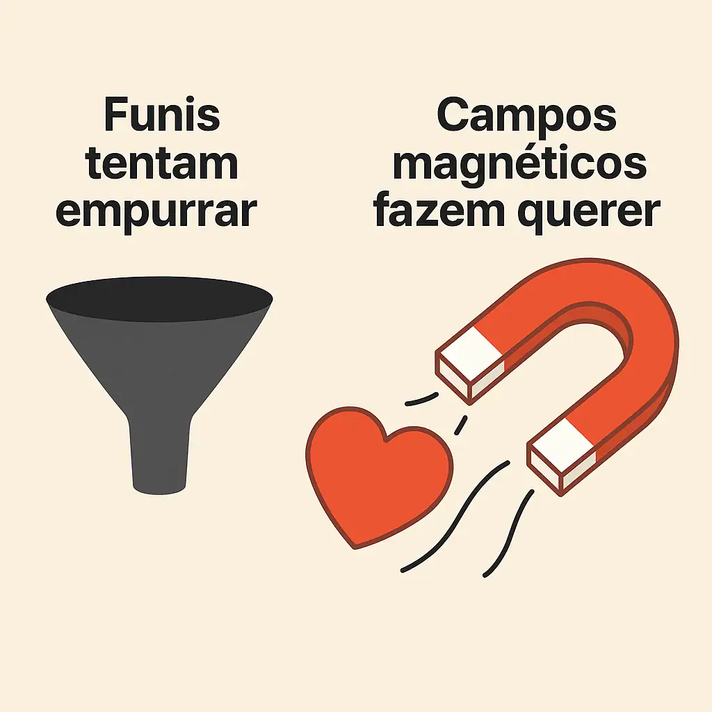 Funis tentam empurrar. Campos magnéticos fazem querer!