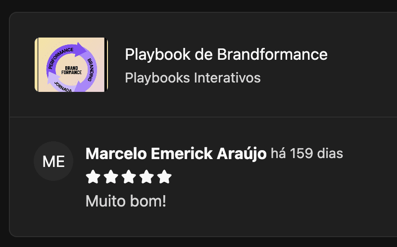 Avaliação de Marcelo Emerick Araújo com cinco estrelas e a mensagem Muito bom