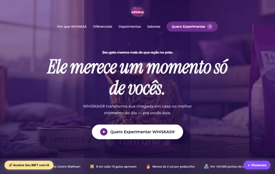 Landing page demonstrativa da WHISKAS gerada com as ESC Skills